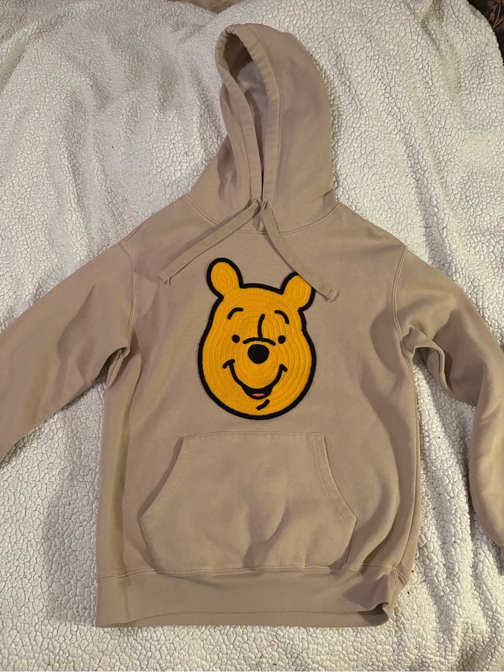 Kids Beige Hoodie with Yellow Cartoon Patch